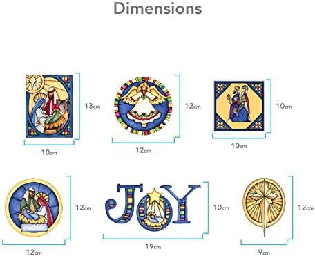 Merry Christmas Nativity Stain Glass Window Sticker Decorations Pack Reusable Double Sided Decal Stickers for Small Large Windows Display Easy Peel an Stick Colourful Cream Blue Decals Crelg.01.