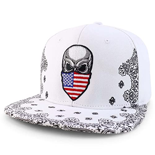 Image of Trendy Apparel Shop Skull Bandana Embroidered Paisley Print Flatbill Cap