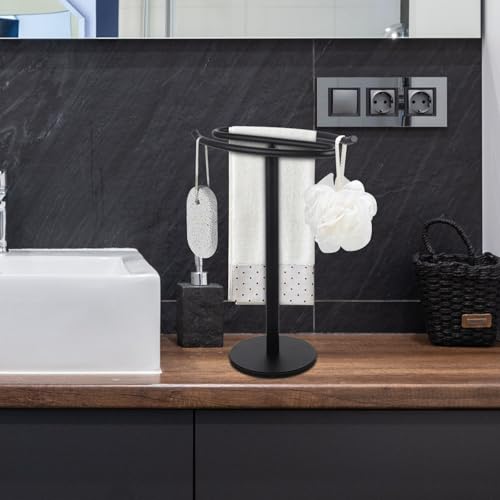 Porte-serviettes base stable en acier noir sans perçage - 5
