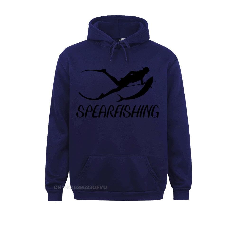 Fashion Spearfishing Print Hoodie Men Women Fashion Print Long Sleeve Casual Cotton Punk Sweater Pullover Hoodie (Navy Blue, M)