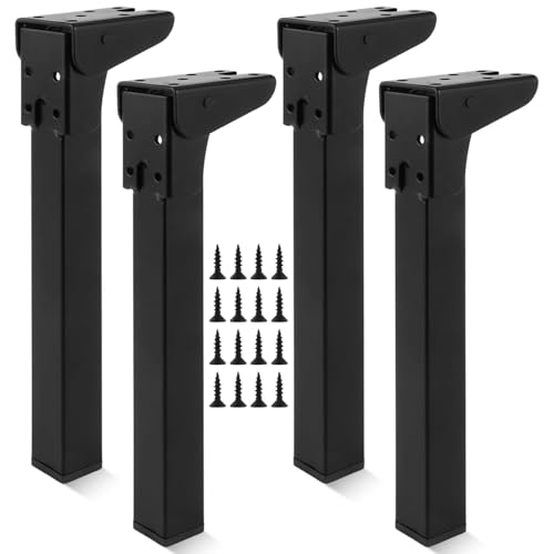 GOYADA 4 Pcs Pied de Table Rabattable 25 cm, Pieds de Table Pliables en Métal, Pied Pliable Noir 90° pour Table, Lit, Canapé, Ordinateur Portable, Armoire