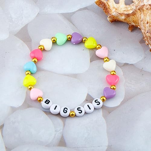 Image of Haoze Big Sister Bracelet Gifts for Women, Pink Pearl Beads Big Sister Heart Charm Bracelet Promoted to Big Sister Gift