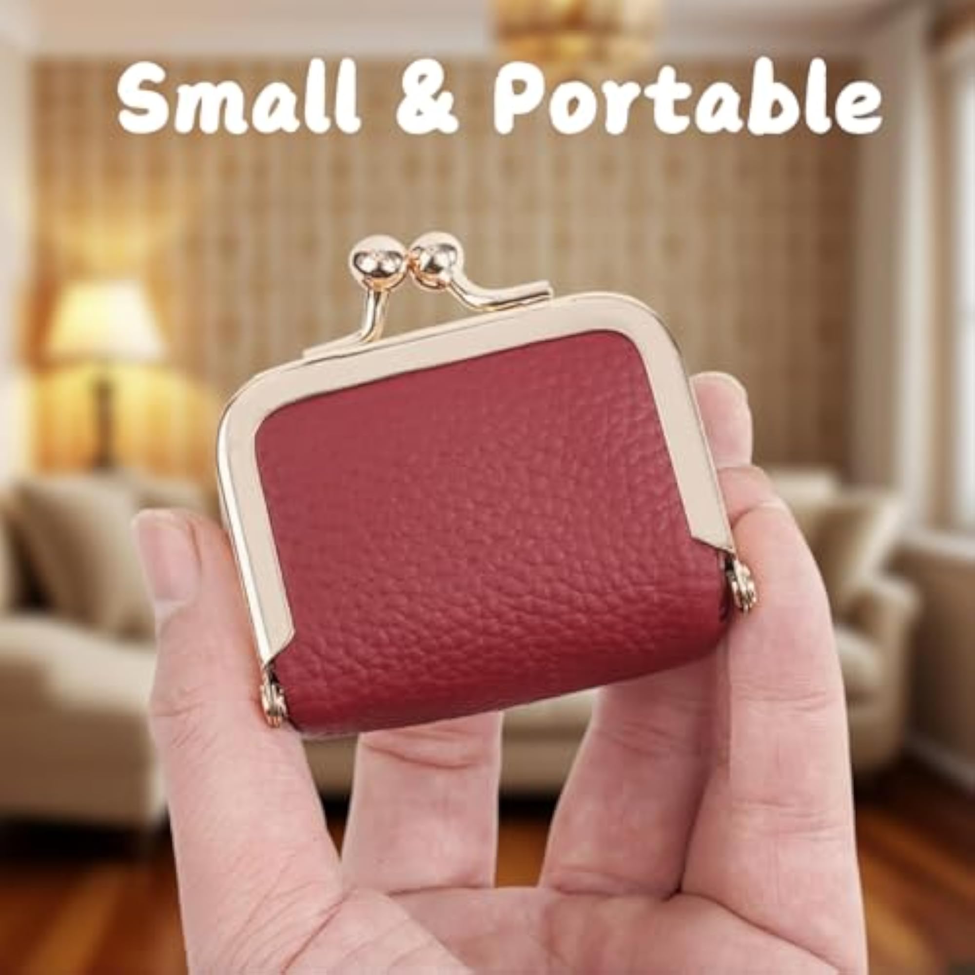 Small Wine Red Cowhide Jewelry Box with Kiss Lock