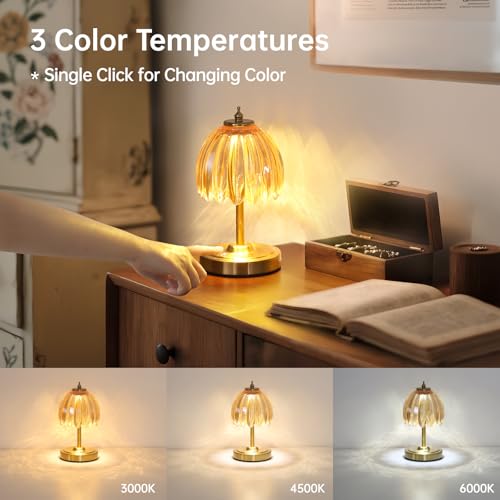 Image of Shenmoyl Set of 2 Tulip Table Lamp with 5200mAh Battery & Touch Control, Cordless Small Table Lamp with 3 Colors, Rechargeable Battery Operated Table Lamps for Nightstand, Bedroom (Amber Tulip)