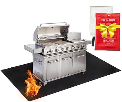 eJOMO Under Grill Mats for Outdoor Grill Deck Protector - Black Under BBQ Grill Mat w/Fire Blanket & Corner Weights, Double-Sided Fireproof Design, Heat Resistance Up to 2000°F, Square, 48x90 Inches