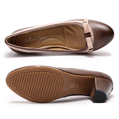 Image of Mona flying Women's Leather Chunky Pumps Dress High Heel Office Work Shoes