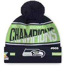 FOCO Seattle Seahawks NFL Super Bowl LX Champions Big Wordmark Stripe Pom Beanie Team Color