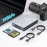 CFexpress Type A and SD 2 in 1 Memory Card Reader, 10Gbps USB 3.2 Gen 2 Type A CFexpress Adapter High Speed Dual-Slot SD CFexpress Reader with USB C + USB A Cable for Windows/Mac/Linux/Android