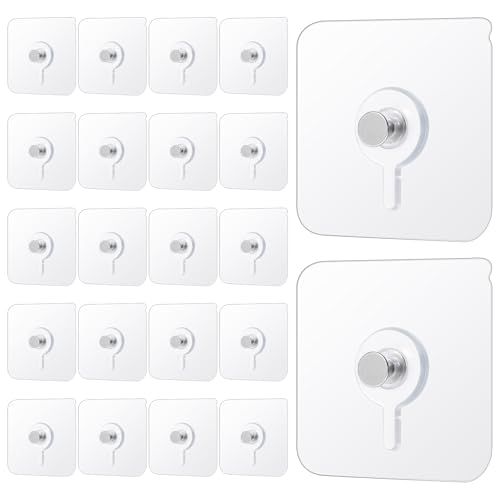 Image of Ptwola 20 Counts Nail Free Picture Hangers Nail Free Wall Hangers Self Adhesive Hooks Sticky Screw Wall Hook Clear Waterproof Oilproof for Picture Hanging Kitchen Bathroom Office Photo Frame