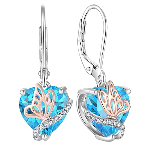 Yl Pendientes De Corazónde Mariposa Plata De Ley 925 Con Pendientes Aguamarina De Piedra Natal De Marzo Para Mujer Yl Pendientes De Corazónde Mariposa Plata De Ley 925 Con Pendientes Aguamarina De Piedra Natal De Marzo Para Mujer