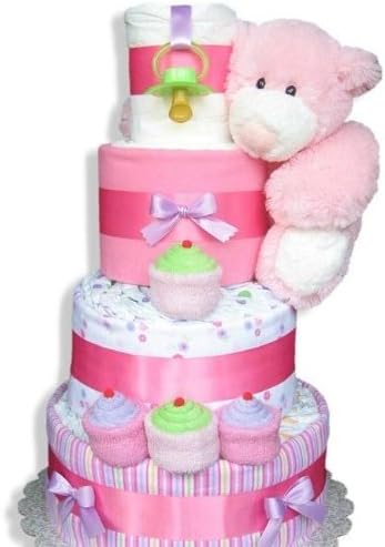 4 Tier Pink Sampler Baby Diaper Cake