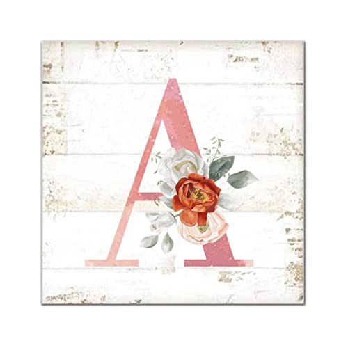 Monogramme lettre A bois decoration murale chambre plaque fleur rose 30cm