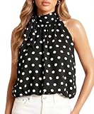 Navneet Blusa de Verano con Cuello Halter para Mujer Top Halter Elegante sin Mangas Blusa Sexy con Lunares Verano Fiesta Negro, S