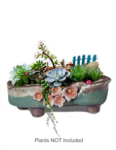 Dahlia 8" L X 5.3" W Vintage Floral Ceramic Succulent Planter/Plant Pot/Flower Pot, Turquoise #TOP1