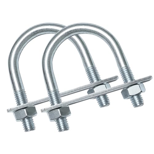 2 Sets M10 U-Bolt, 2" Wide U Bolt with Washers and Nuts, Heavy Duty Galvanized Carbon Steel Round U Bolts for Trailers, Boats, Replacement Parts and Accessories for Ski Boat, Fishing Boat