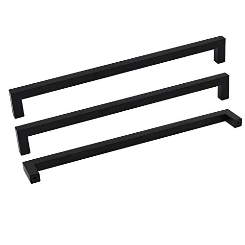 Goldenwarm 10 Pack Black Square Bar Cabinet Pull Drawer Handle Stainless Steel Modern Hardware for Kitchen and Bathroom Cabinets Cupboard,Center to Center 12-3/5in(320mm) Kitchen Door Handles