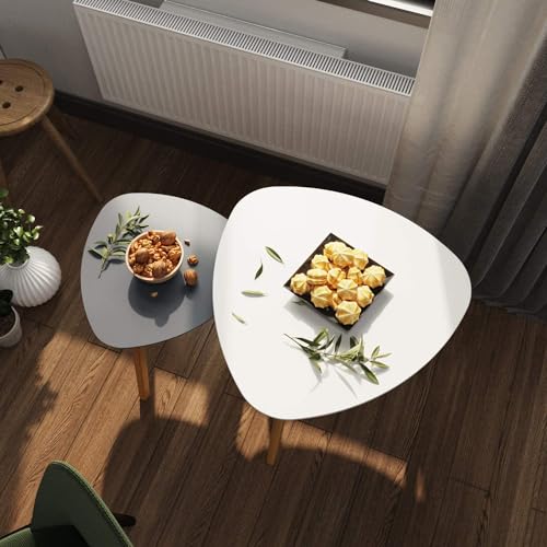 image for BAMEOS Bamboo Nesting Triangle End Table,Set of 2 SideTable Modern Min