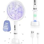 BKXCHA 2in1 Electric Fly Swatter, 4000V Fly Zapper Racket with Auto & Manual Mode, 1800mAh USB Rechargeable Bug Zapper Racket with Charging Base, 3 Layers Mesh, LED Light, Indoor Outdoor Fly Killer
