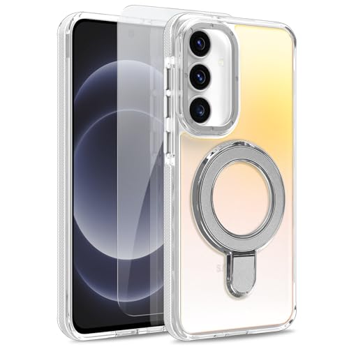 Image of Magnetic for Samsung Galaxy S25 FE 5G Case with Stand [Compatible with Magsafe] [Cute Fluorescent Design] [1 Screen Protector] Slim Translucent Matte Case for Galaxy S25 FE 5G 6.7 inch, White