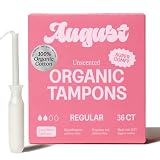 August Organic Tampons, 36-Pack Regular Organic Cotton Tampons for Women