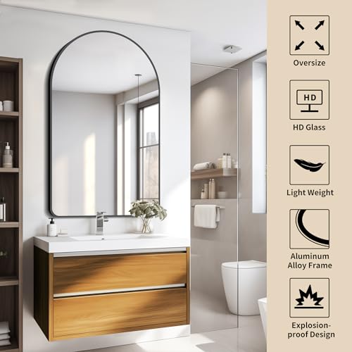 FORBATH Arched Wall Mirror, 30"x48" Bathroom Mirror Wall Mounted Modern Black Aluminum Alloy Frame Decor Dresser Mirrors for Wall Bedroom Living Room Entryway, Hanging or Leaning Against by FORBATH - Image 6