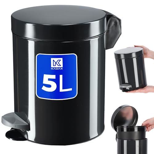KADAX Tretmülleimer, Mülleimer mit Fassungsvermögen Stahl Kosmetikeimer, Runder Abfalleimer, Eleganter Eimer für Bad und Küche, Schwingdeckeleimer (5L / Anthrazit)