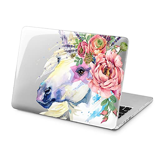 Cavka Hard Case Compatible for MacBook Pro 16 14 M3 M2 2023 M1 Pro 13 2022 Air 13 2021 Retina 2020 Mac 11 12 Laptop Print Animal Design Unicorn Peony Flowers Roses Protective New Cover White Horse