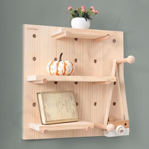 Image of Plantex Multipurpose Pine Wood Wall Mount Pegboard For Home /Wood Display Shelf /Wall Organizer For Bedroom /Kitchen /Bathroom - (16X16 Inches)