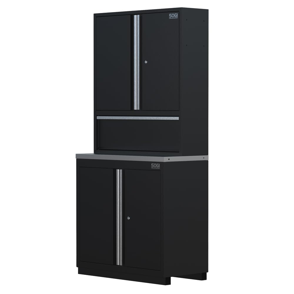 Armario doble independiente de chapa SOGI ARR-OFF-1700 para muebles de taller - tapa de acero inoxidable - 915x466x2000 mm