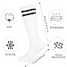 Age 10 Above Kid Soccer Socks 3 Pairs Knee High Tube long Two Stripes Uniform Socks for Boys Girls (White)