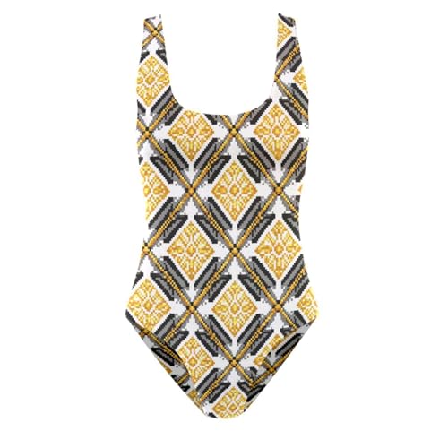 Traje de baño para mujer con espalda en U en tejido dorado pixelado elegante 5