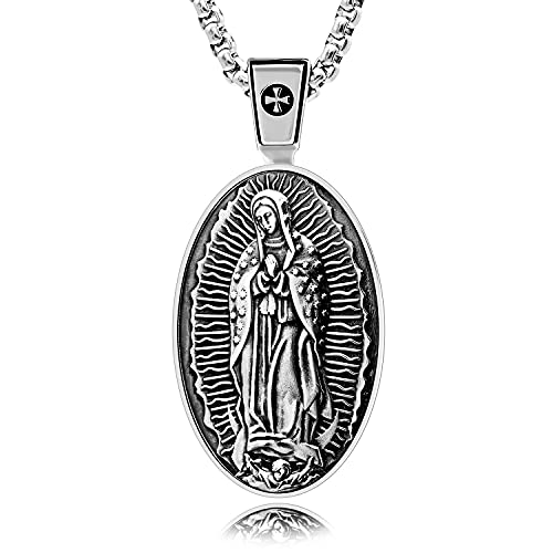 VENICEBEE® Our Lady Guadalupe Holy Virgin Mary Medal Devotional Christian Sacramental Solid 925 Sterling Silver Pendant Necklace Divine Design Nuestra Señora + Velvet Pouch, Polishing Cloth, Gift Box2