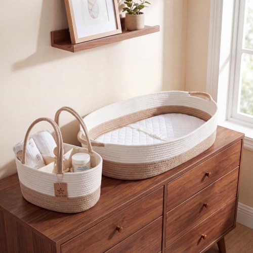Baby Changing Basket with Diaper Caddy | Moses Basket for Newborn | Portable Changing Pad Table & Dresser Topper | Includes Diaper Organizer for Changing Table | Moses Basket Bassinet by WLFXSI - Used condition - Image 4