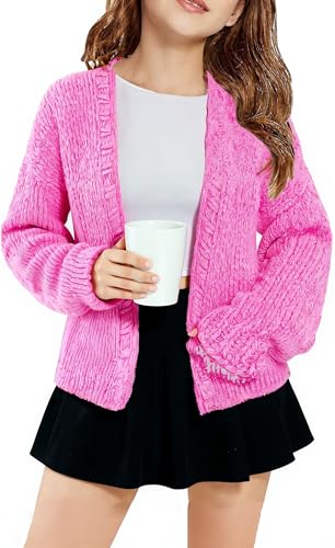 SELINK Girls Long Sleeve Cardigan Sweater Kids Solid Chunky Sweater Cardigan Casual Knit Coat Outerwear