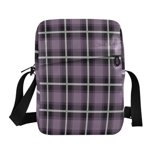 mens messenger bag crossbody shoulder bag crossbody Purse Bag Adjustable Strap for School School- Buffalo Plaid Check Tartan Scotland Purple Vintage
