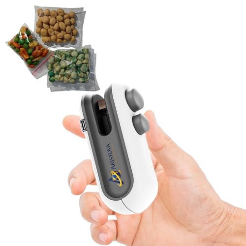 Image of ARISTOVA Portable Mini Sealing Machine | 2-in-1 USB Rechargeable Magnetic Bag Sealer with Cutter | Handheld Packet Sealer | Type C Charging Vacuum Sealer for Food, Snacks & Chips | White