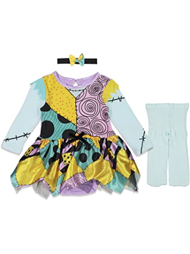 Image of Disney Nightmare Before Christmas Sally Baby Girls Dress Tights and Headband 3 Piece Newborn to Infant
