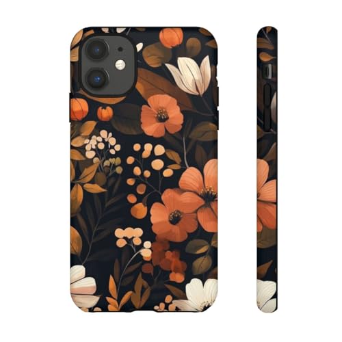 Coque rigide mate iPhone 11 motif floral d'automne marron premium
