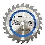OKDIAMOND 7 1/4 Inch TCT Circular Saw Blade for Cutting Wood 24T, 5/8-Inch Arbor, Tungsten Carbide T