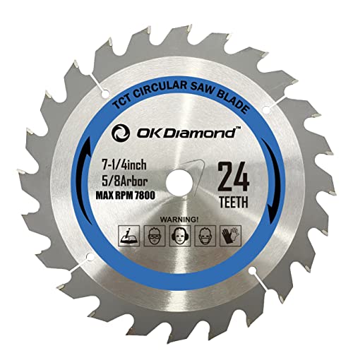 Okdiamond 7 1/4 Inch Tct Circular Saw Blade For Cutting Wood 24T, 5/8-Inch Arbor, Tungsten Carbide Tipped Cut Off Wheel For Laminate, Veneered Plywood & Hardwoods -7 1/4 #TOP26