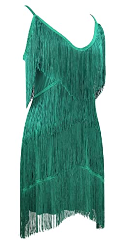 Image of Women 1920s Gatsby Flapper Dress Sexy Open Back Strap Fringed Cocktail Party Dress with 20s Accessories