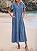 KIRUNDO Summer Maxi Dresses for Women 2025 Spring Fashion Short Sleeve Button V Neck Pleated Loose Tiered Swing Flowy Dress(Blue, Large)