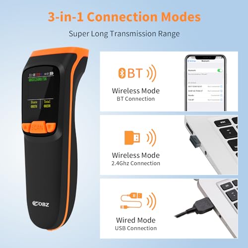 Scanner de codes-barres Bluetooth portable lecteur QR code 1D 2D écran LCD sans fil - 3