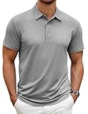 COOFANDY Mens Golf Polo Shirt Short Sleeve Moisture Wicking Quick Dry Performance Sport Casual Stylish Collared Shirts Light Gray