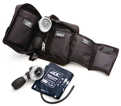 ADC Multikuf 731 3-Cuff EMT Kit with 804 Portable Palm Aneroid Sphygmomanometer, Small Adult, Adult and Large Adult Blood Pressure Cuffs (19-50 cm), Black Nylon Zipper Storage Case, Navy #1