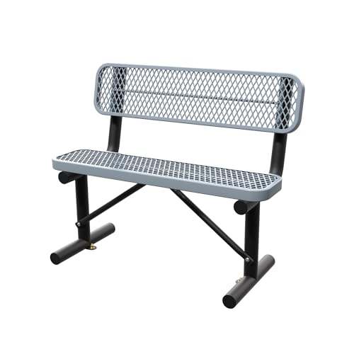 Sunnibety 4 Feet Steel Park Bench for Outside, Outdoor Bench with Backrest & Portable Frame, Commercial Benches for Shopping Malls, Stores, Parks, Patios, Decks, Grey