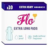 Flo - Extra Long Menstrual Pads (10 Pack) - Organic Bamboo Period Pads for Women - Leak Locking - Winged + Ultra-Thin - Absorbent, Soft, & Breathable - Plant Based -Vegan & Cruelty Free