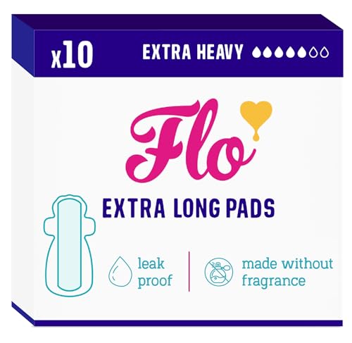 Flo - Extra Long Menstrual Pads (10 Pack) - Organic Bamboo Period Pads for Women - Leak Locking - Winged + Ultra-Thin - Absorbent, Soft, & Breathable - Plant Based -Vegan & Cruelty Free