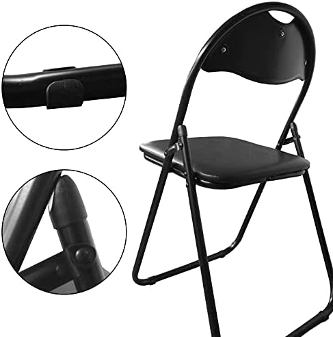 FB FunkyBuys® Leather Padded Folding Desk Chair Heavy Duty Steel Metal Frame Back Rest Chair for Home Garden Office Computer (Black, 1)