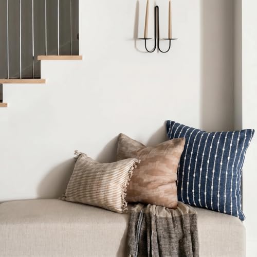 Image of Foindtower Decorative Striped Boucle Throw Pillow Covers 20x20 Dark Blue
